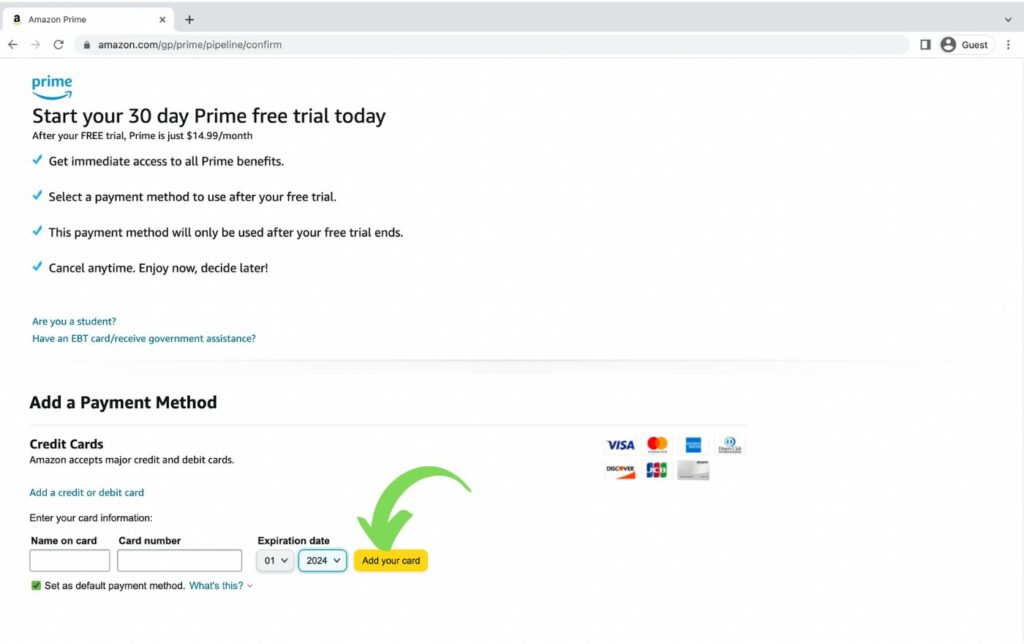 Ödeme yöntemi ekleme - Amazon Prime